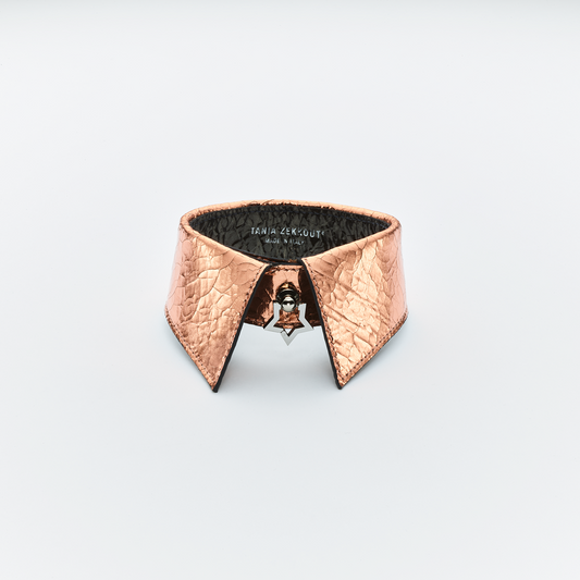 Copper Cracked Leather Jewel Collar for Pets - Modern and Bold